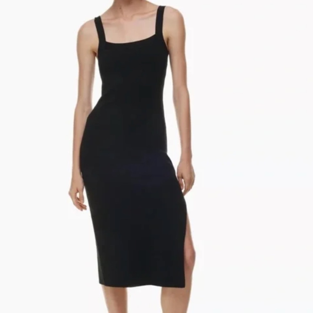 Aritzia Babaton XS Black ribbed dress with side slit.